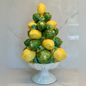 Vintage Italian Ceramic Majolica Pottery Lemon and Lime Topiary Centerpiece